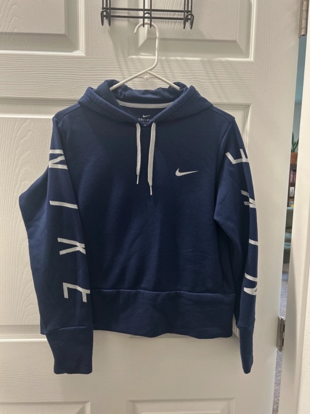 Nike Navy Blue Hoodie with White Logos Medium